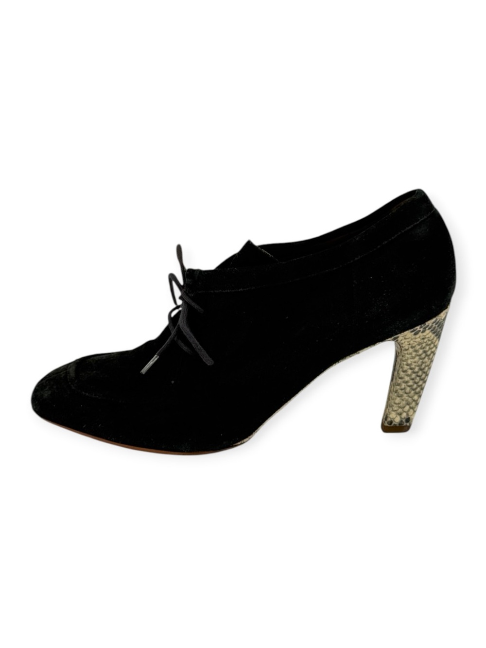 Dries Van Noten Black Suede Lace-Up Heel with Textured Gold-Tone Heel